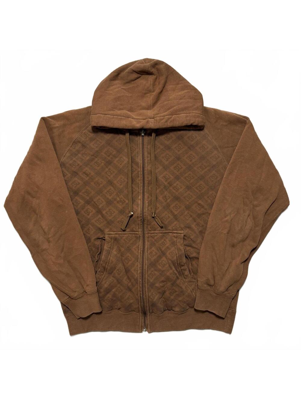 VTG Y2K DC Shoes Monogram AOP Thermal Reversible Zip Up Hoodie Men's M Brown